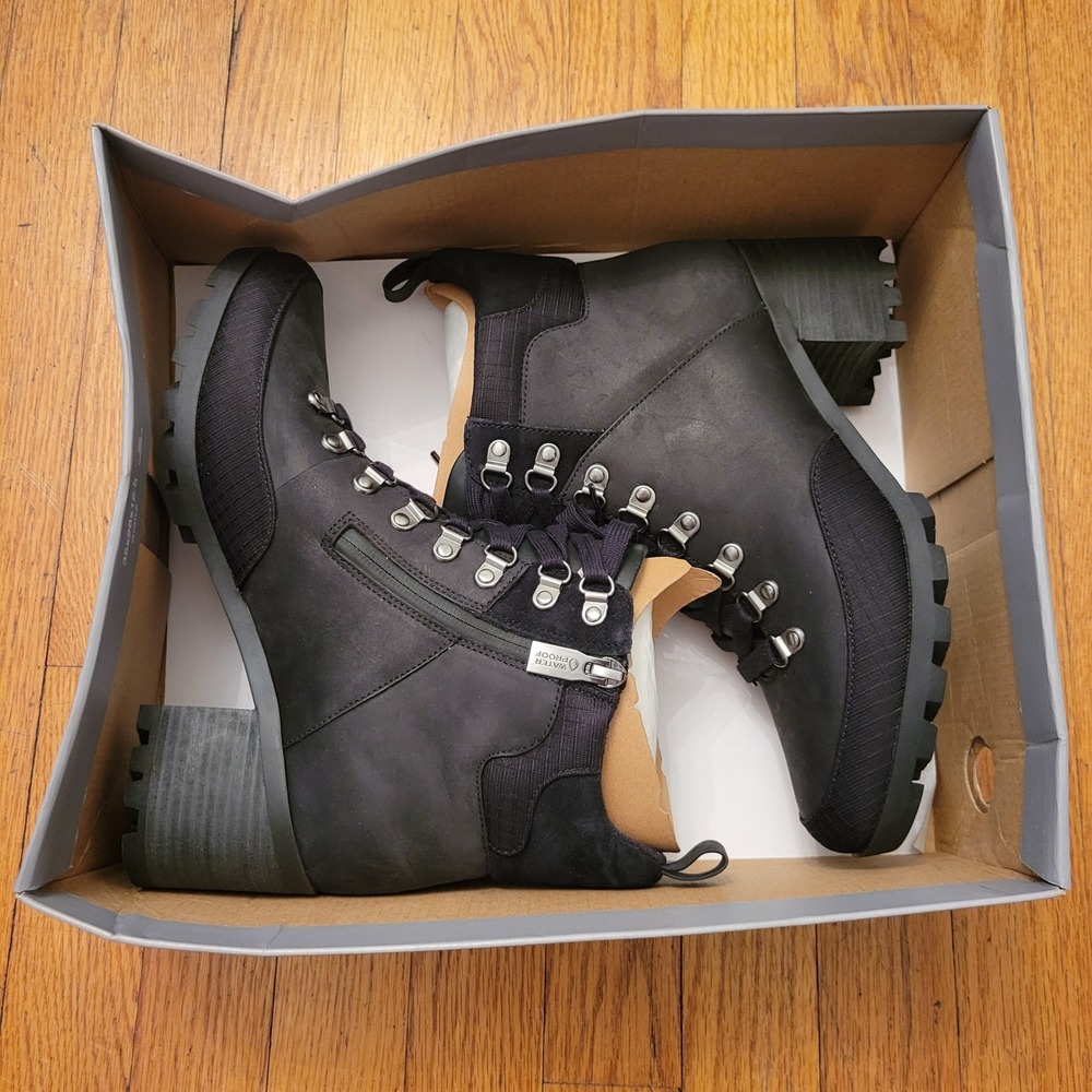 NWT Vionic Spencer Waterproof Black Leather Lace Up Ankle Boots‎ 9 Combat Moto